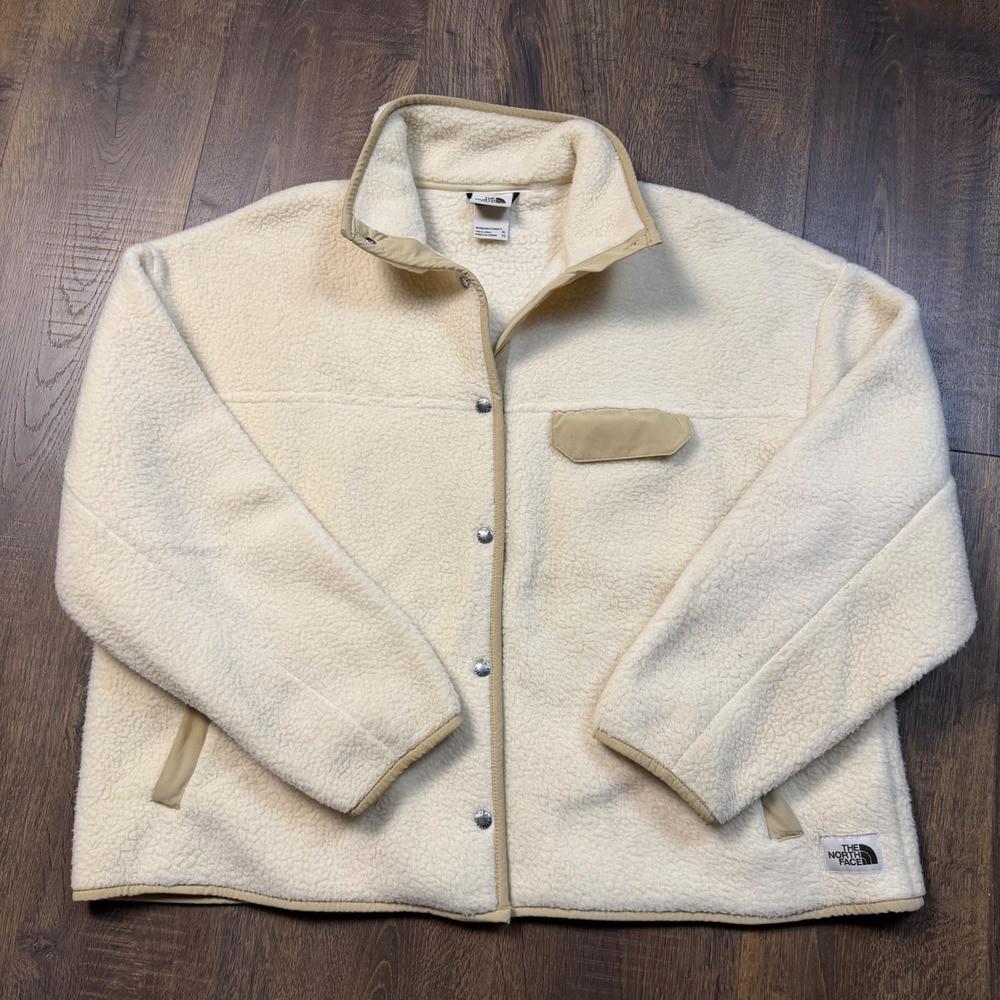 The North Face Cragmont Fleece Jacket Womens XL Cream Tan Boxy Sherpa Snap